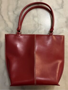 Classic Red Leather Tote Handbag